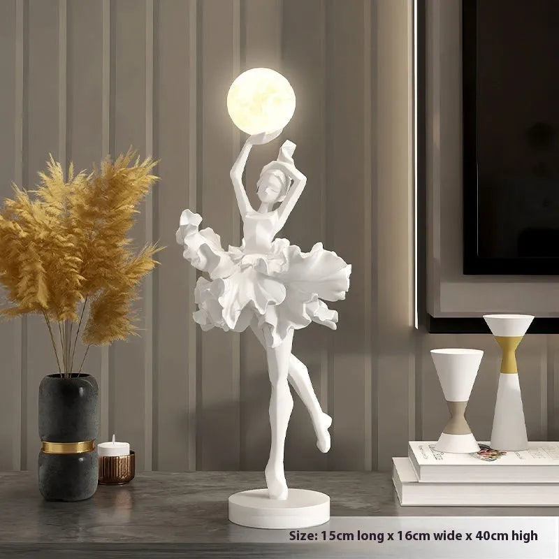 Art girl atmosphere small resin night lamp in black gold colour with USB charging cable