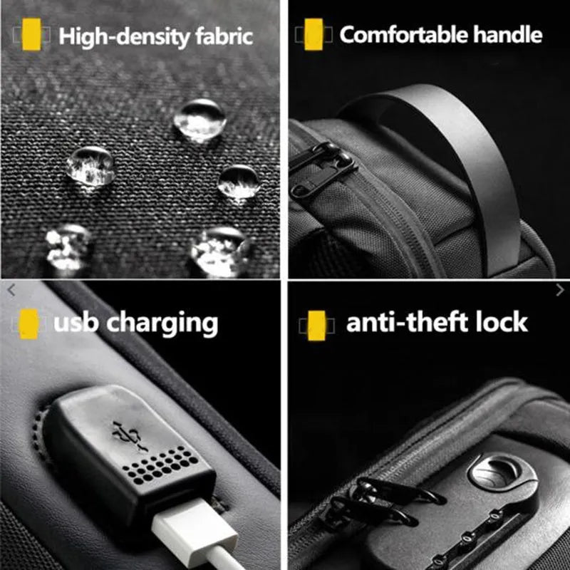 Men's waterproof Oxford cloth crossbody bag with anti-theft design and internal organiser pockets