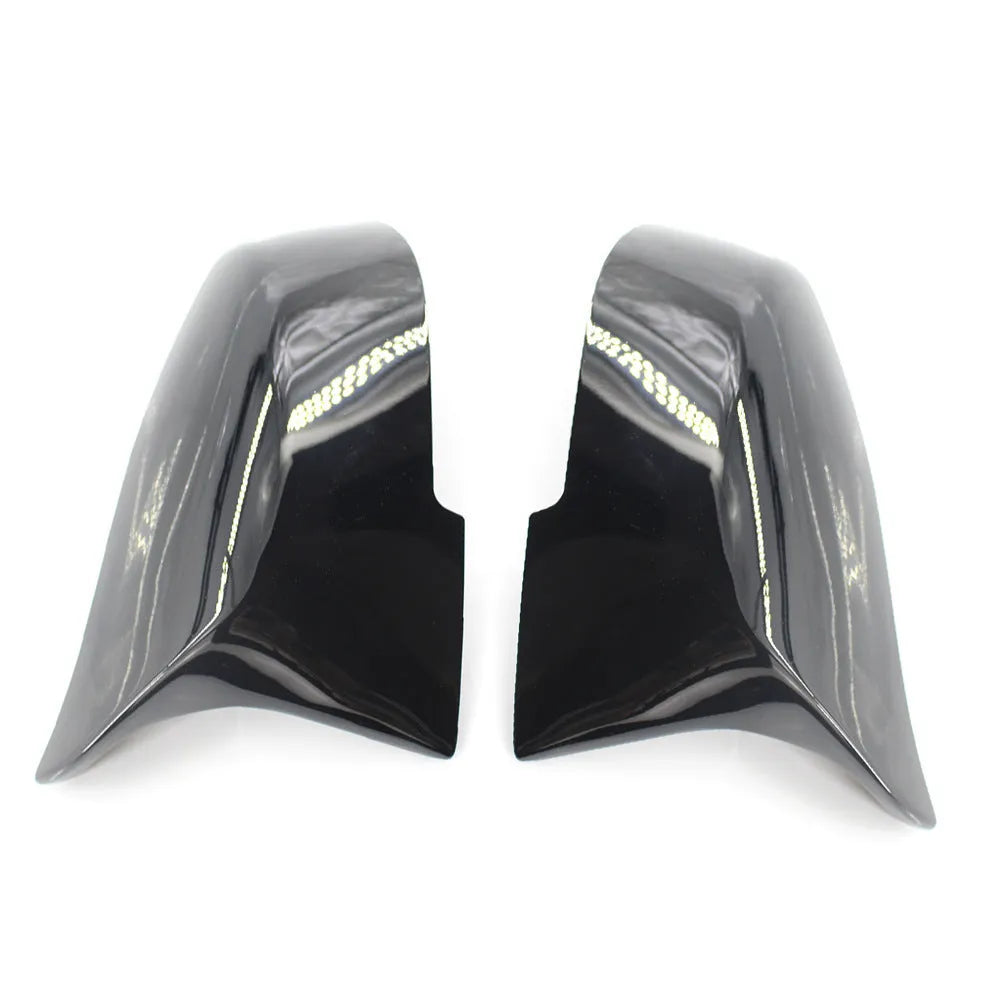 Pair of dark bright paint bright black modified horn rear-view mirror shells for BMW 3 Series and 4 Series.
