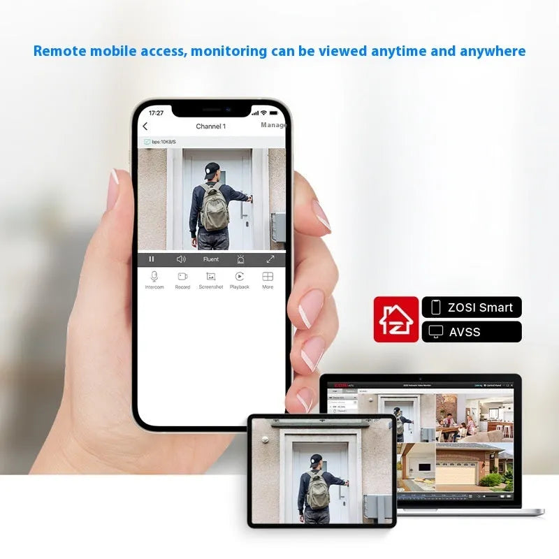 ZOSI 5MP POE security camera system with 4-channel NVR and outdoor monitor suit options