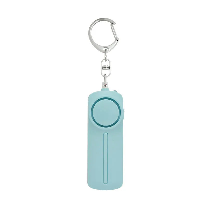 Compact pink self-defence alarm showing 86mm length with keyring attachment