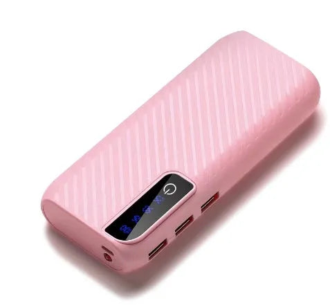 20000mAh mini power bank in black, blue, pink, or white with compact 142mm size