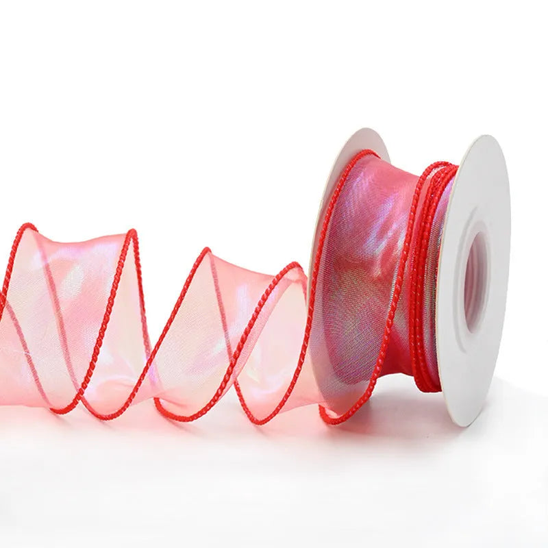 Fishtail yarn mesh decorative ribbon with colourful wave pattern in 4cm width