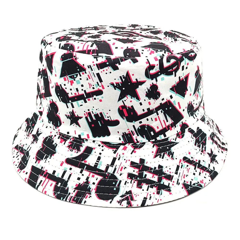 Musical note patterned bucket hat with dome crown in polyester fabric size M