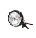 Black electroplated aluminium motorcycle headlight with halogen bulb for classic custom bike builds.