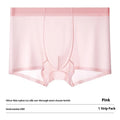 Men's solid colour ice silk seamless boxer briefs in white, shown flat.