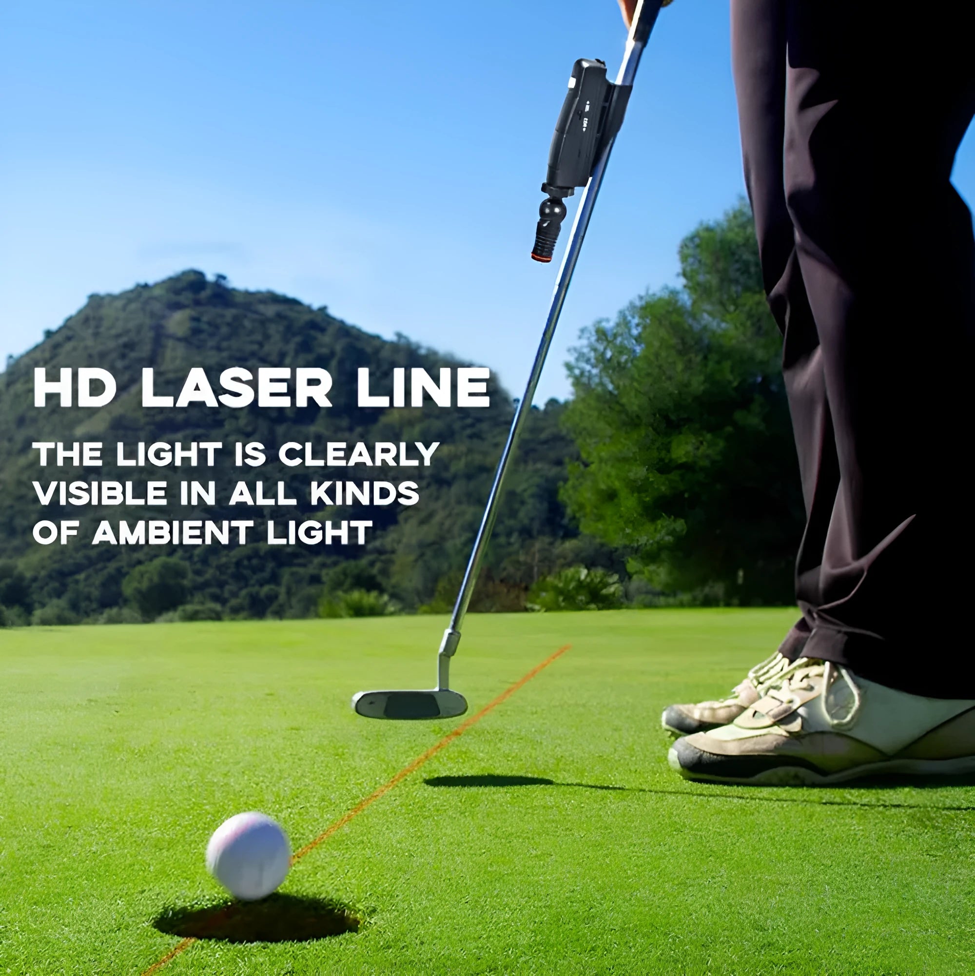 Black golf laser aiming instrument with push rod laser sight for putting alignment practice
