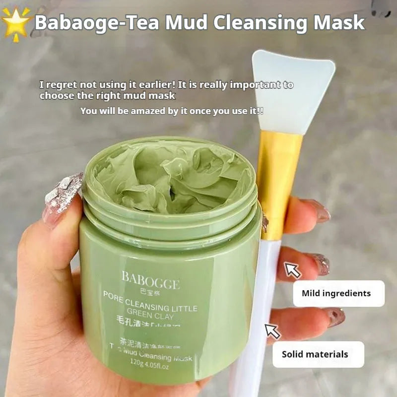 Tea mud clay mask 120g in packaging with daub-type applicator for facial deep cleansing