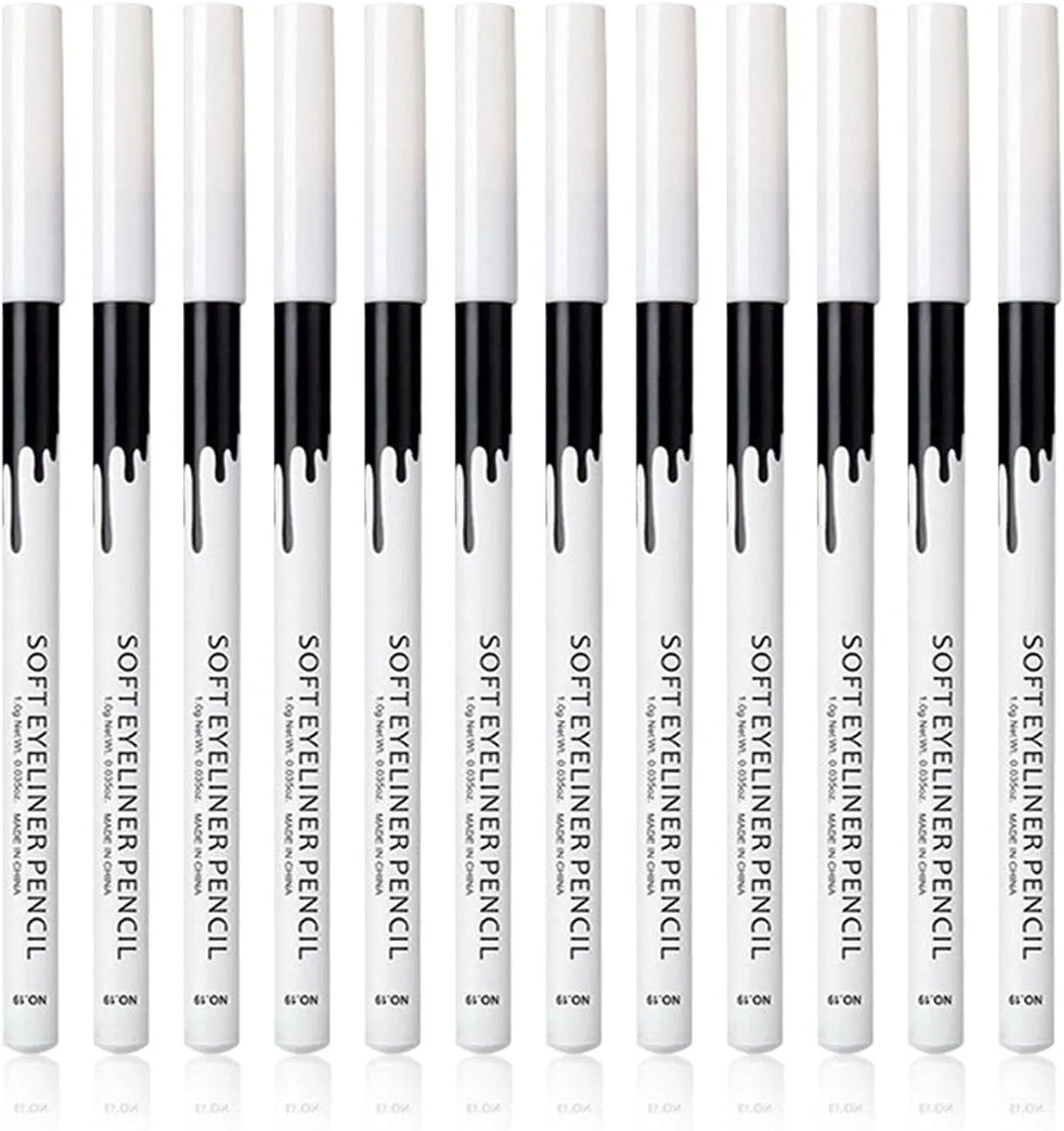 12-piece waterproof white and black eyeliner pencil set with sharpener for versatile makeup application