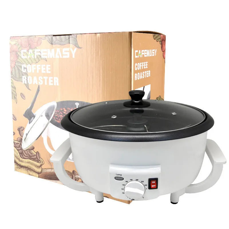 White coffee bean roasting machine with 750g capacity and UK plug