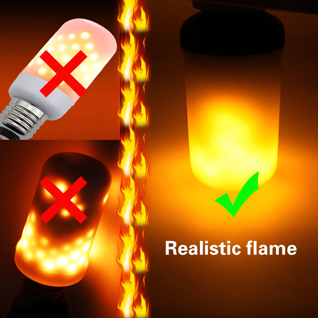 Decorative flame effect lamp with LED flickering emulation light for cosy atmosphere