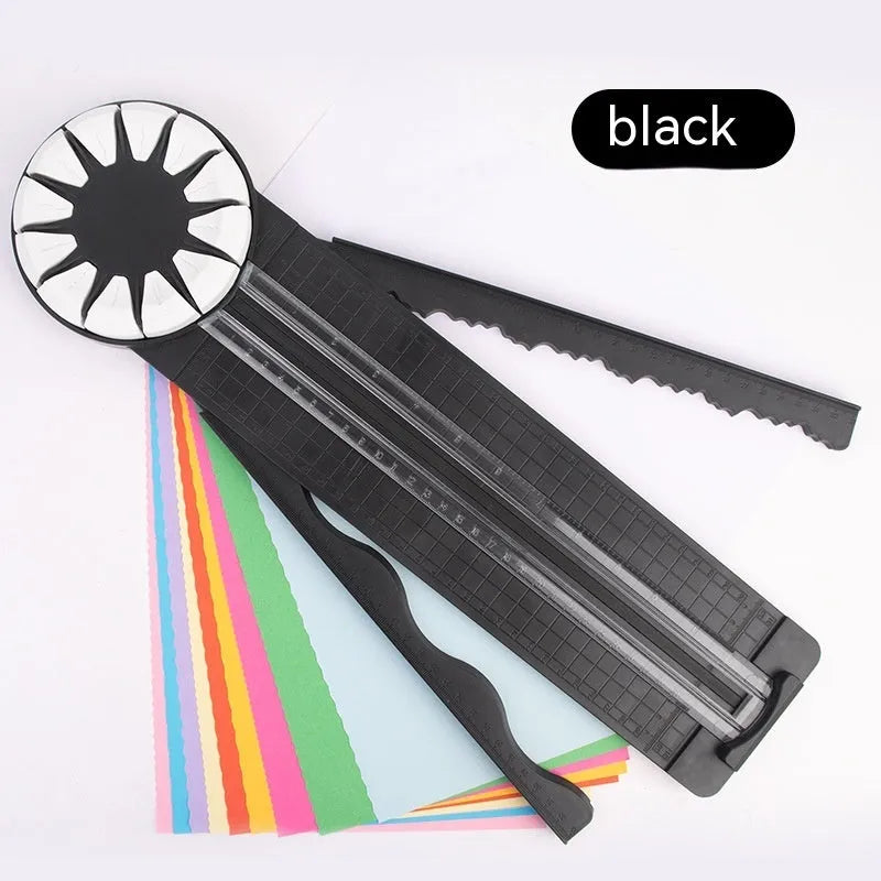 Pink plastic 12-in-1 manual paper cutting machine for decorative edges on craft paper