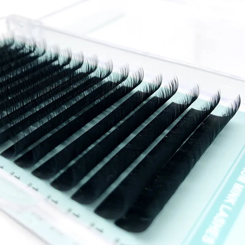 Soft velvet false eyelashes in artificial fibre showing length options from 7mm to 15mm