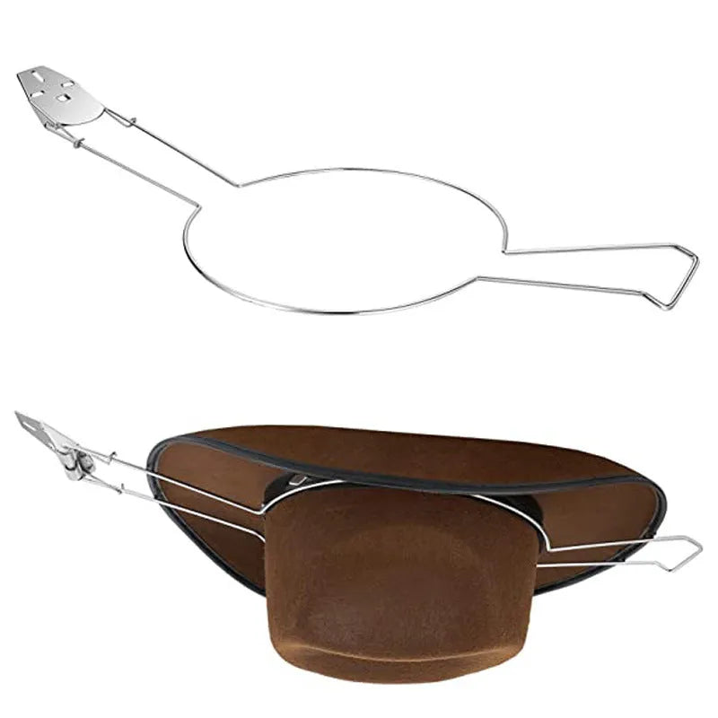 Brown metal car hat stand with chrome-plated interior for holding coats and hats