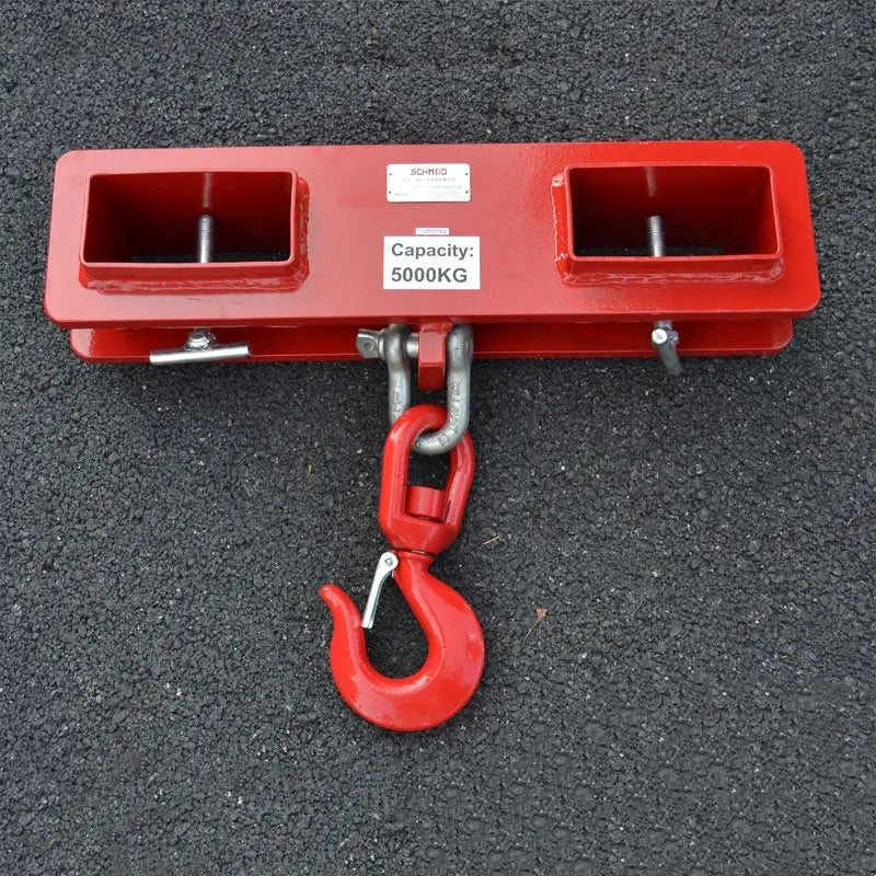 MK forklift crane hook attachment with a rotatable iron hook and safety locking device
