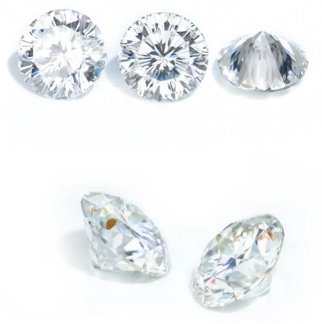 Round moissanite gem stone with eight hearts and eight arrows cut showing light reflection patterns