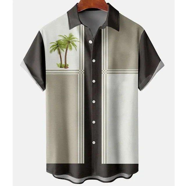 Men's slim fit beach shirt with 3D floral digital printing in polyester fabric
