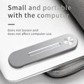 Aluminium laptop side mount bracket holding a mobile phone next to a computer screen.