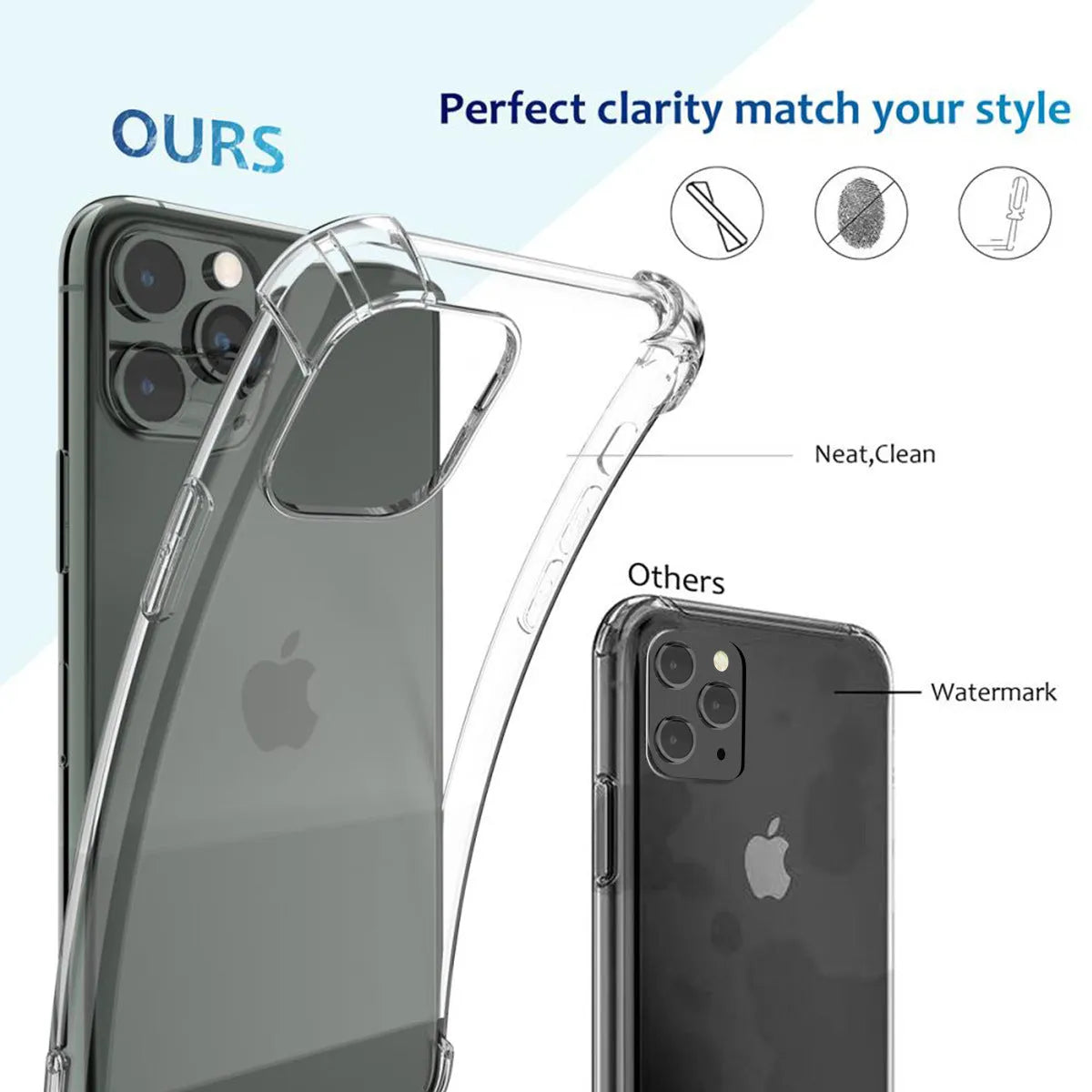 Clear TPU shockproof iPhone case showing transparent back design compatible with iPhone 6 through 13 models