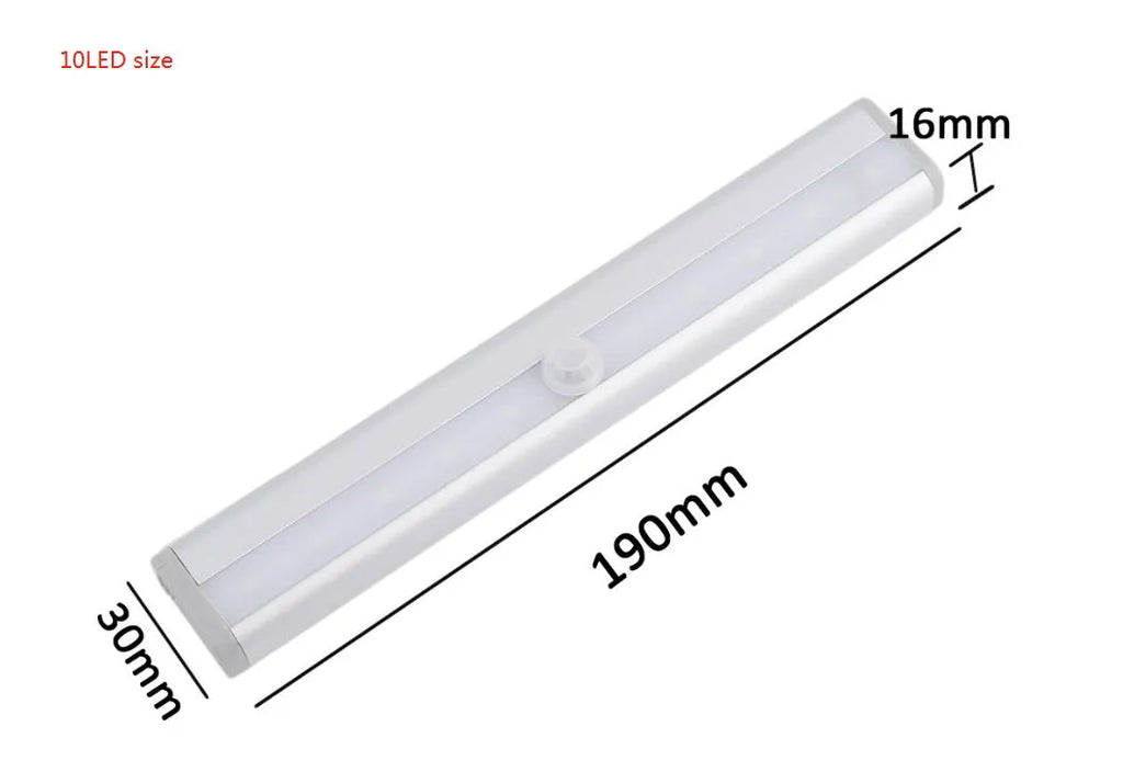 USB rechargeable LED closet light with motion sensor and magnetic strip mount.