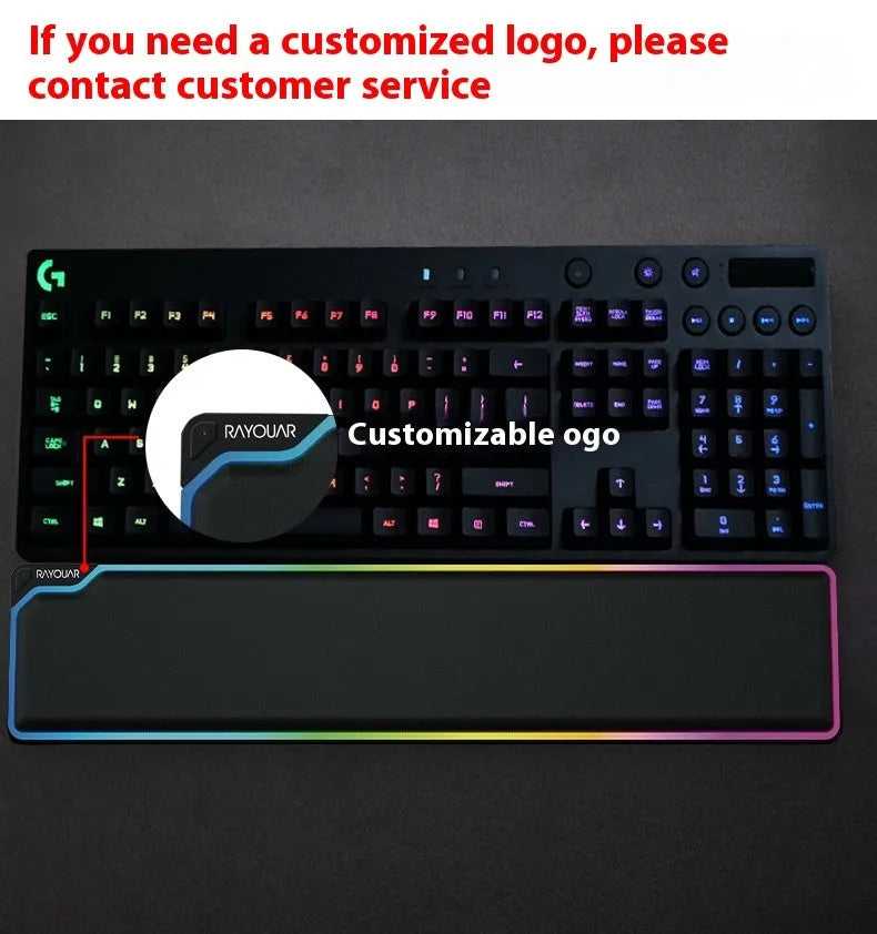 Cowhide keyboard wrist support with black wrist rest, keyboard tray and luminous wrist splint options