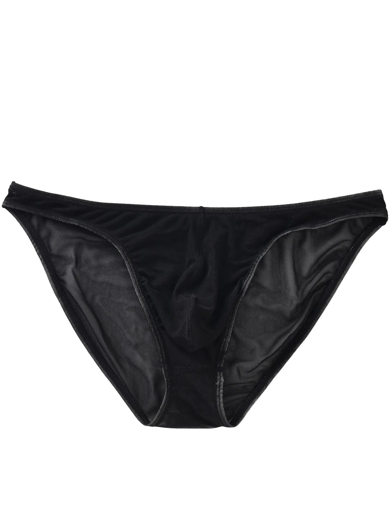 Man wearing black ice silk nylon triangle mid-waist briefs, showing quick-dry fashion shorts design.