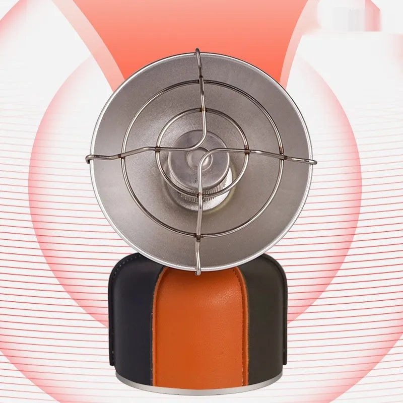 Black and orange mini portable heating stove with stainless steel body and automatic press ignition for camping