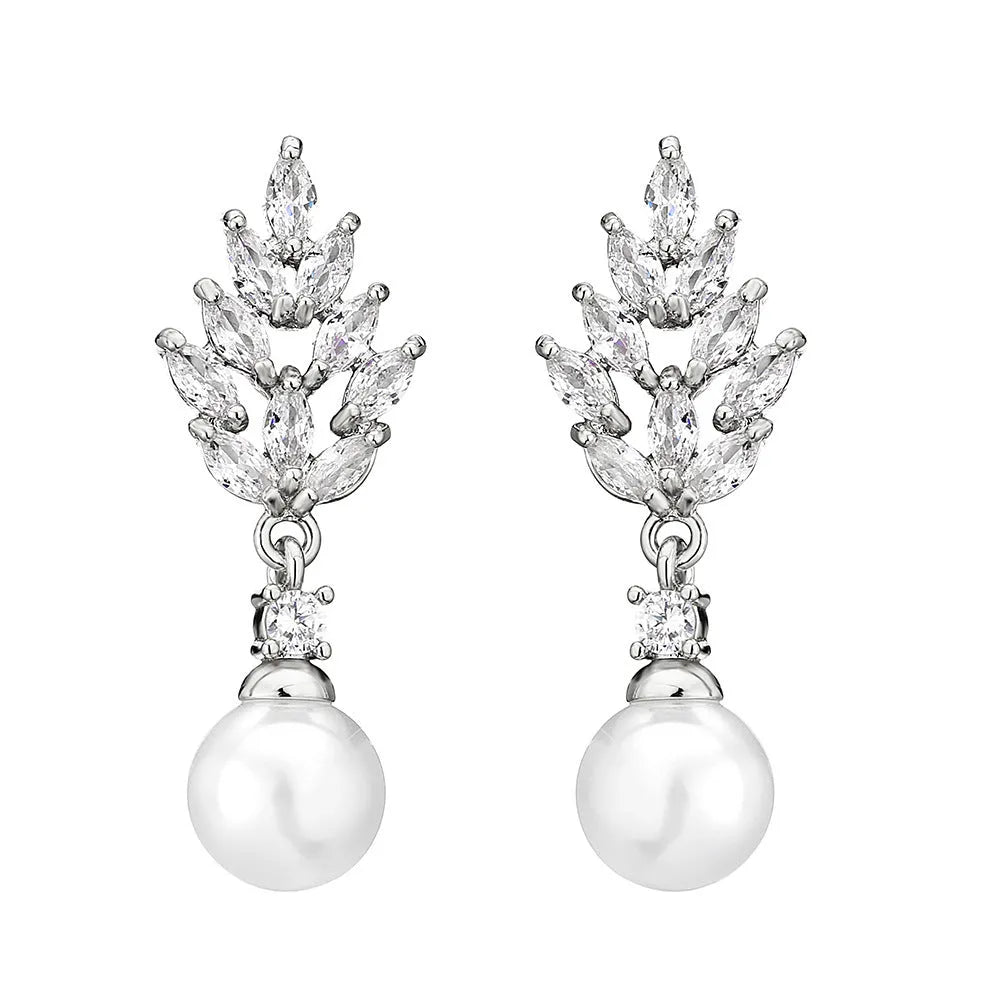 Geometric flower earrings with micro inlaid zircon pearls in gold, white gold, and rose gold plating options