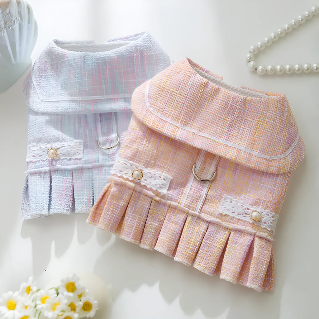 Purple and pink polyester pet clothing for cats and small dogs in four sizes