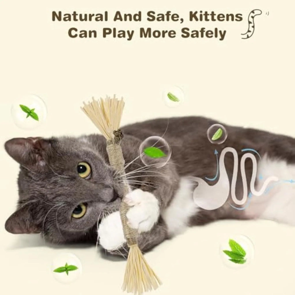 3 pack of natural silvervine chew sticks for cats with sisal rope, fine and thick diameter options