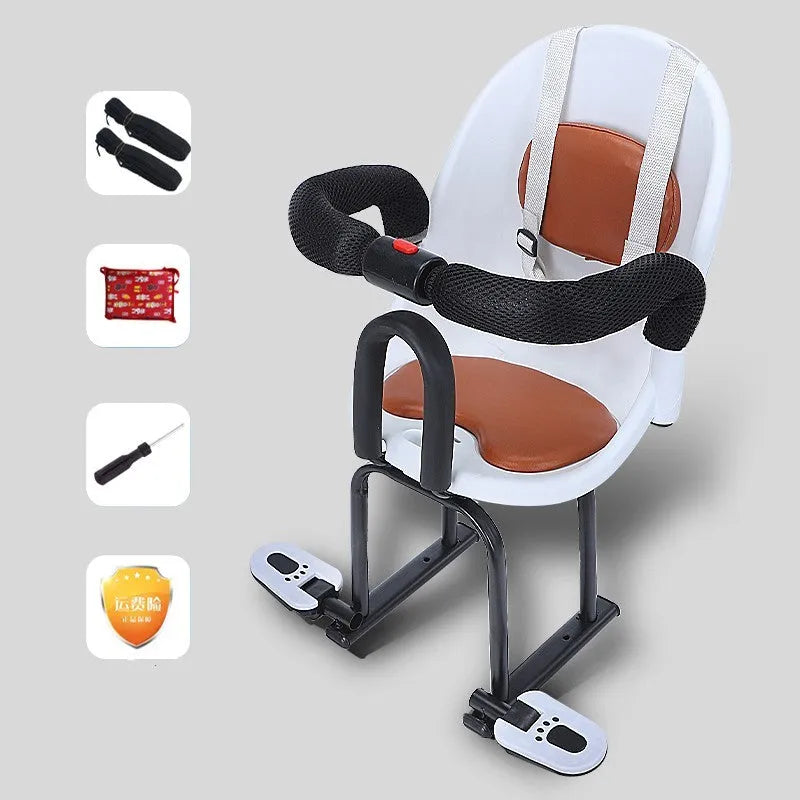 Front baby safety seat for scooter with black high carbon steel frame