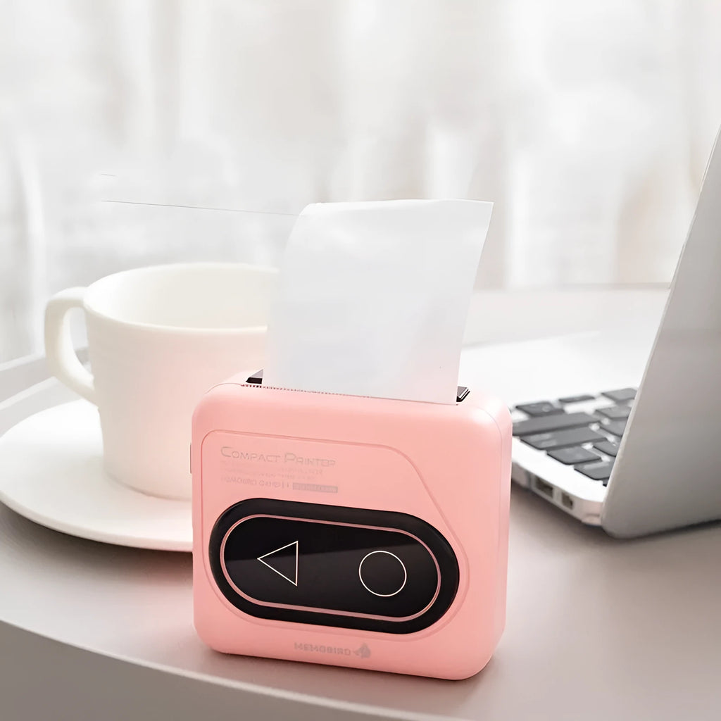 Compact Bluetooth thermal mini printer in avocado green colour with charging cable