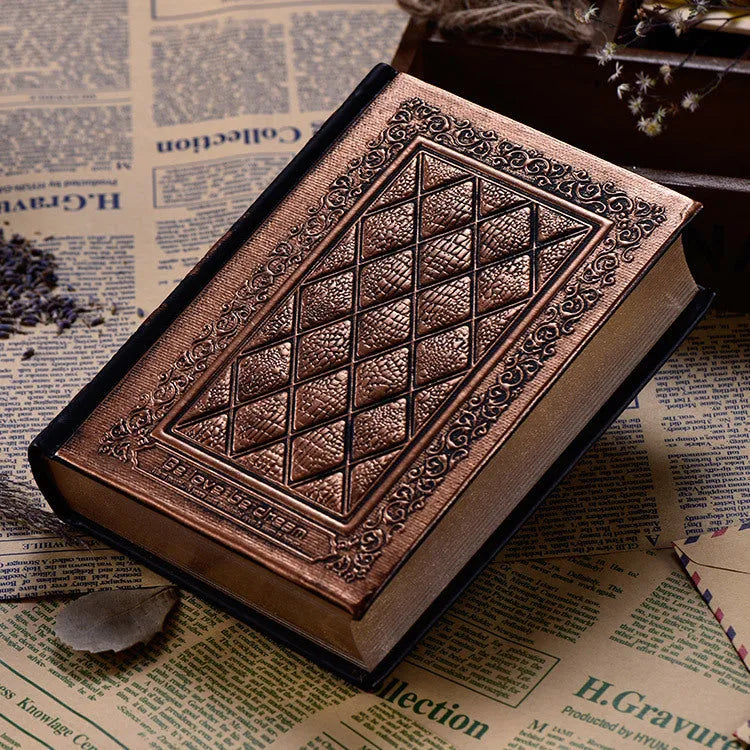 Embossed faux leather notebook with three-dimensional texture in Black Gold or Bronze colour option