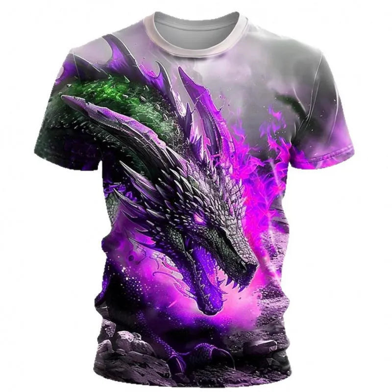 Men's short sleeve t-shirt featuring a 3D wind dragon print on thin milk silk polyester fabric