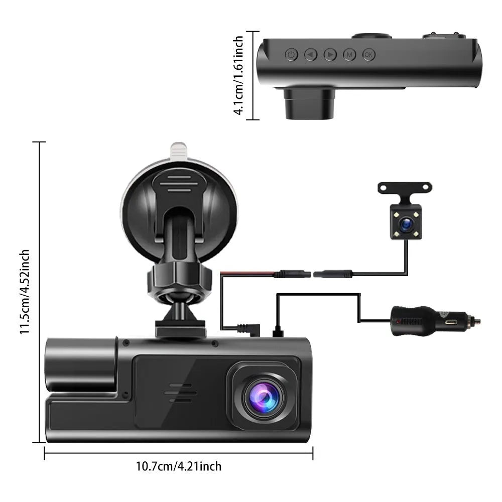 WiFi-enabled car dash cam with 2-inch screen showing on-device display