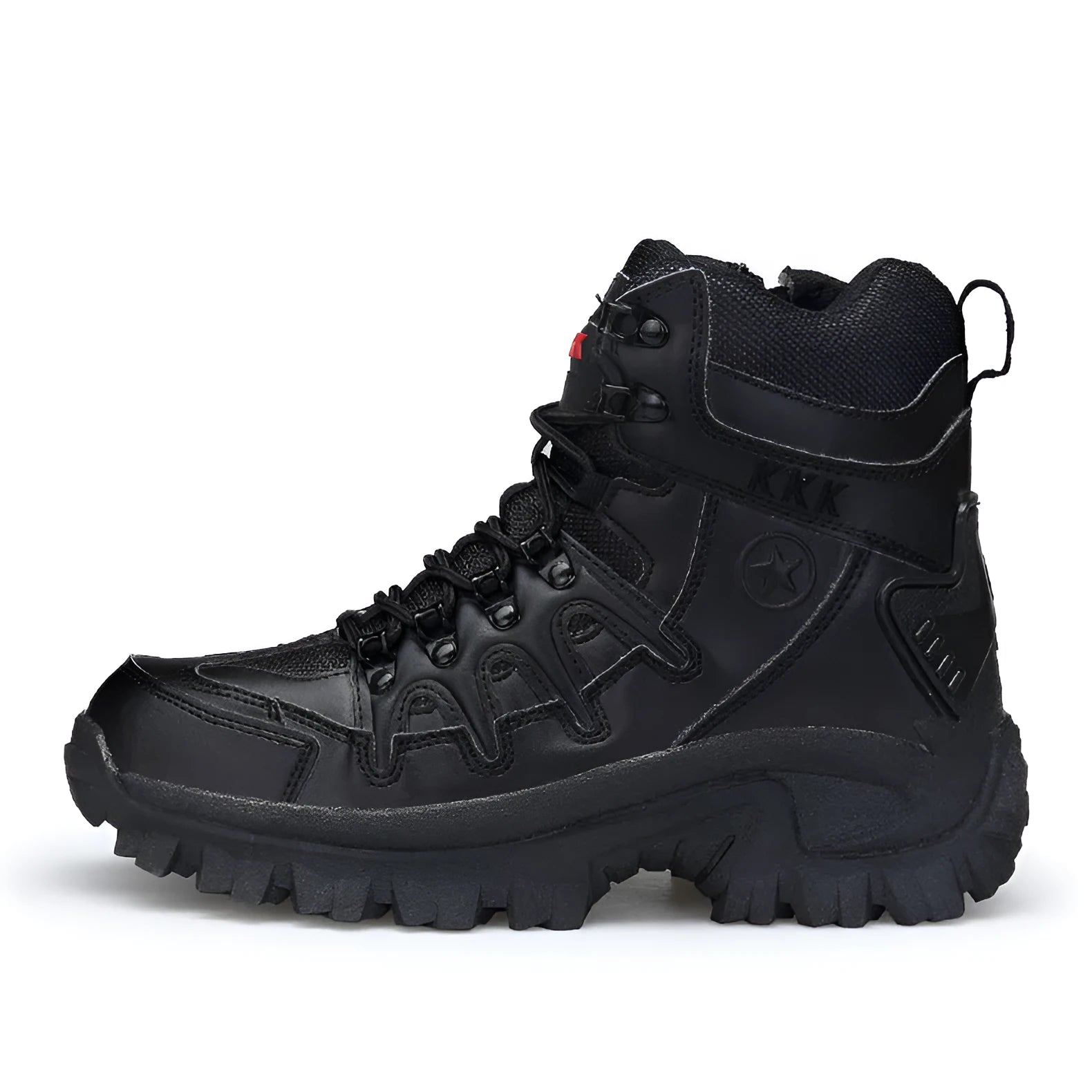 US Army Delta Tactical Boots in black and sand colours, showing leather and velvet upper with rubber sole.