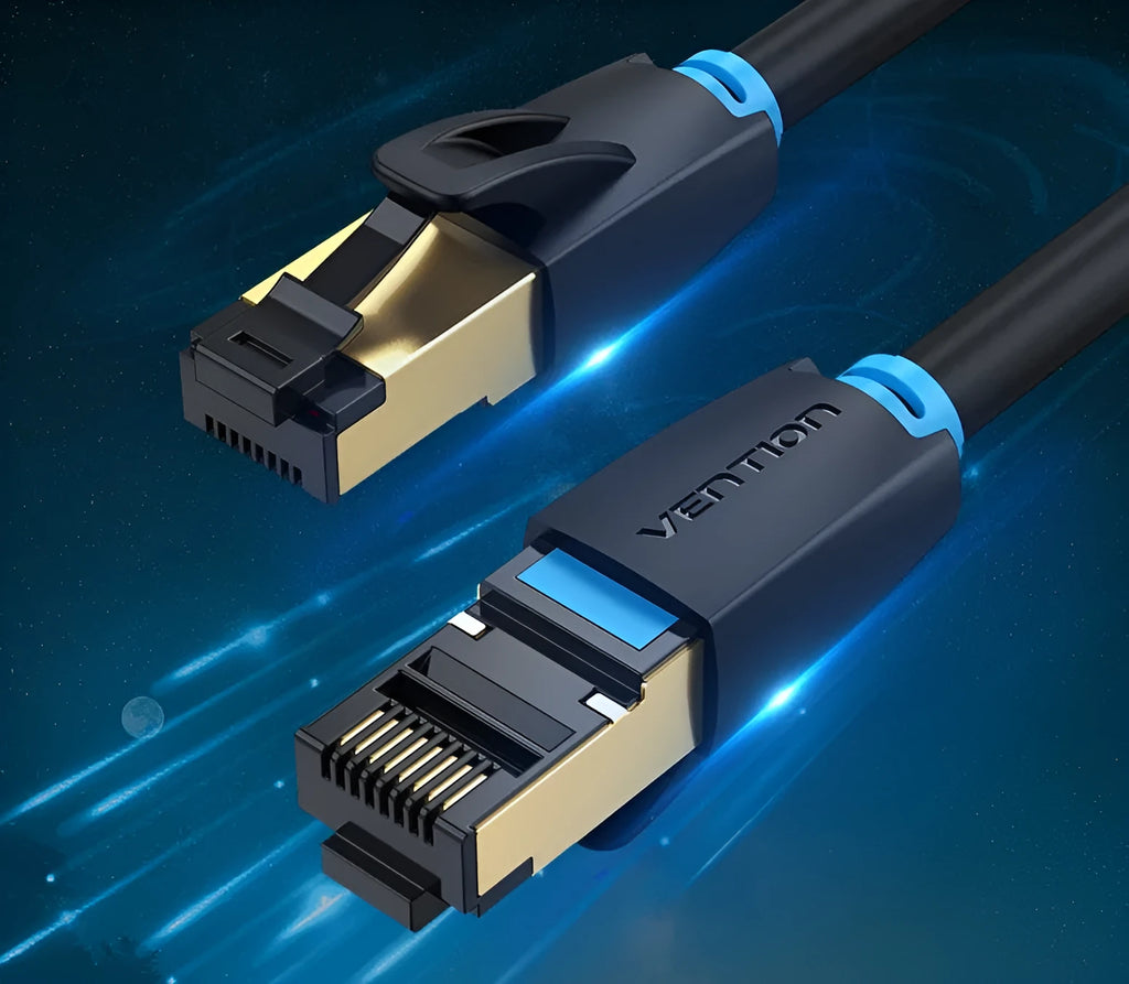 CAT8 Ethernet network cable in flat and round styles with length options for home gaming 10G connections