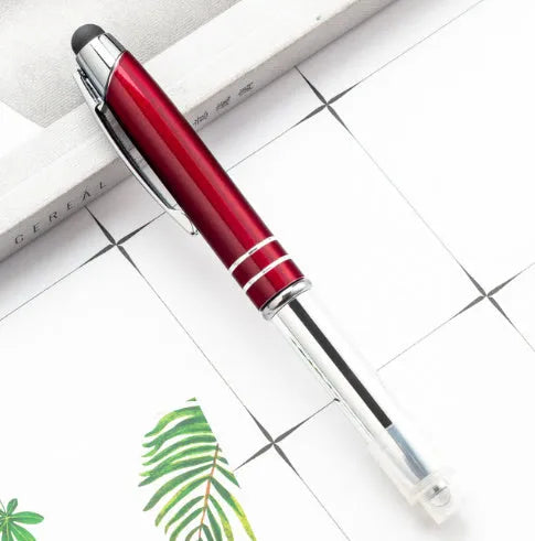 Multifunctional metal capacitive stylus pen with LED light in five colour options showing bullet type tip