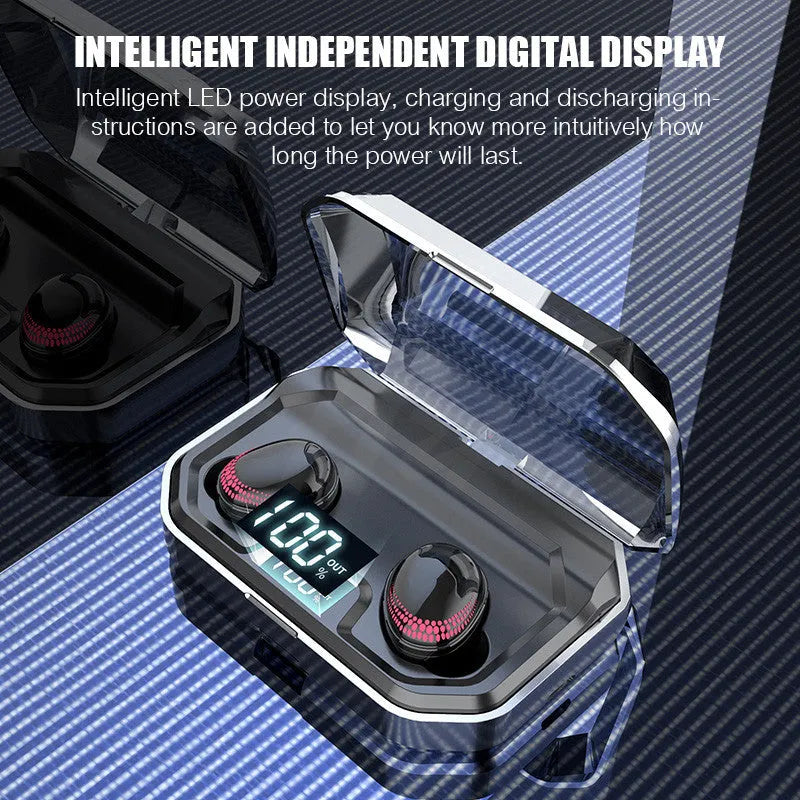 X10 Bluetooth wireless headset with charging bin showing compact packaging