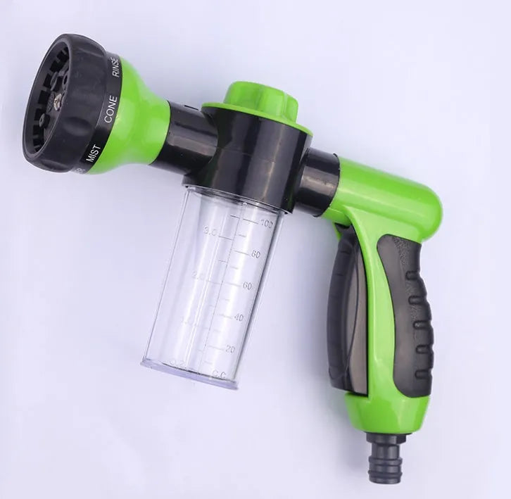 Green high pressure foam spray gun with adjustable nozzle for car washing and garden cleaning