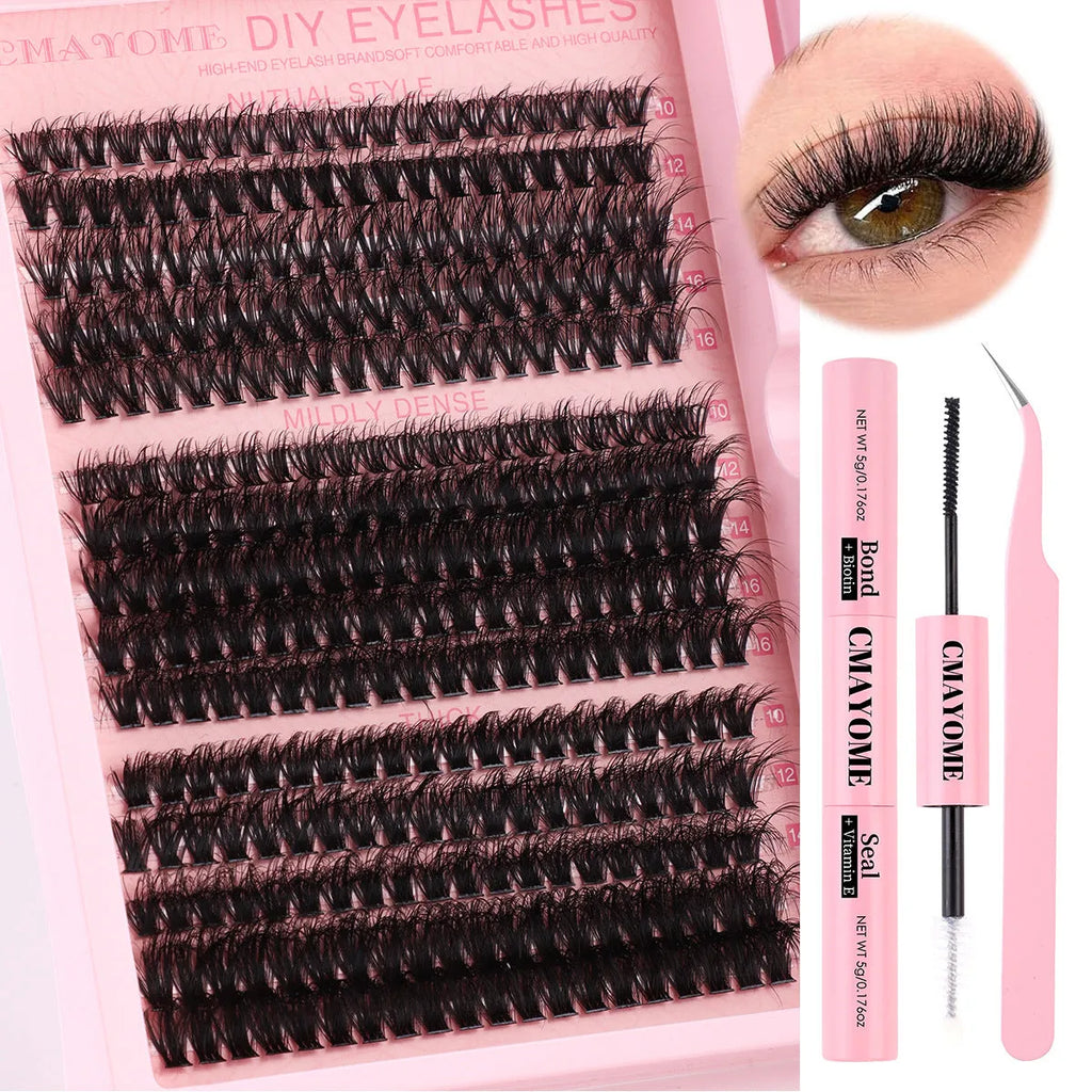 DIY single cluster segment false eyelashes set with application tweezers in sizes DIY-SET-402 and DIY-SET-403