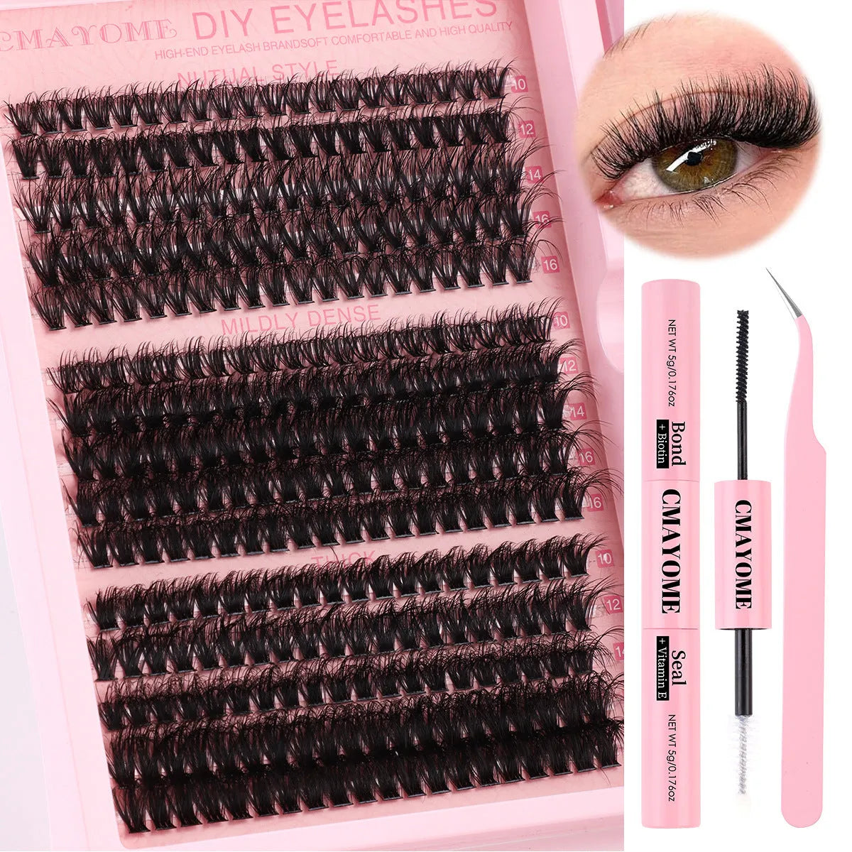 DIY single cluster segment false eyelashes set with application tweezers in sizes DIY-SET-402 and DIY-SET-403