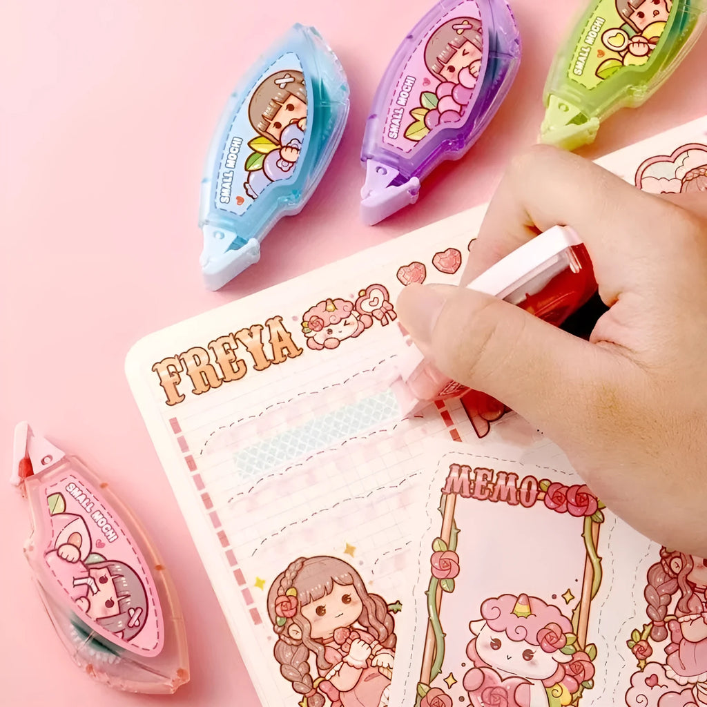 Card of colourful dotting glue double-sided adhesive dots in peach, lemon, blueberry, butter, and grape juice colours.