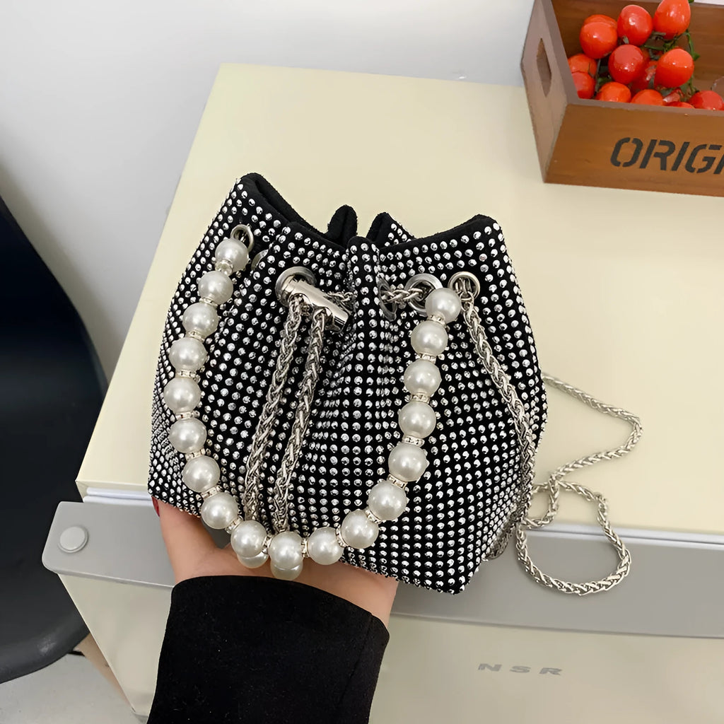 Fashion light diamond shoulder bag in western style with chain strap and bucket shape for daily matching