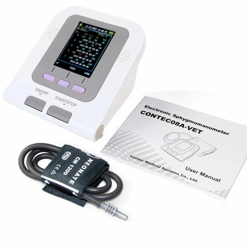 CONTEC08A veterinary digital blood pressure monitor with colour screen and animal cuff