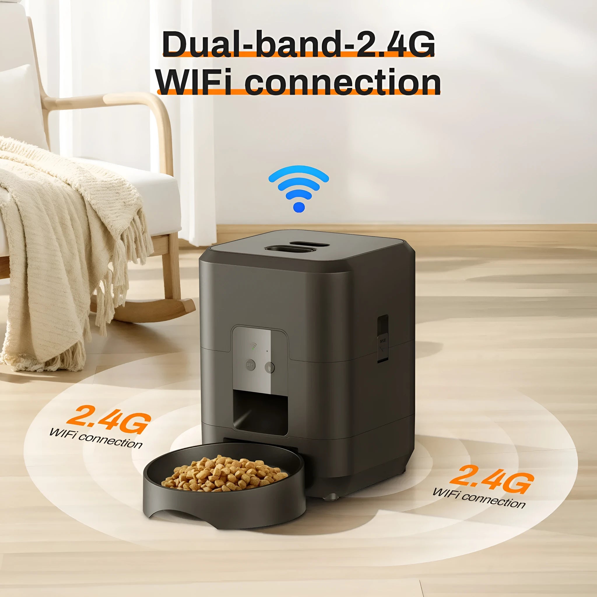 Automatic pet feeder for cats with programmable timing and WiFi remote control