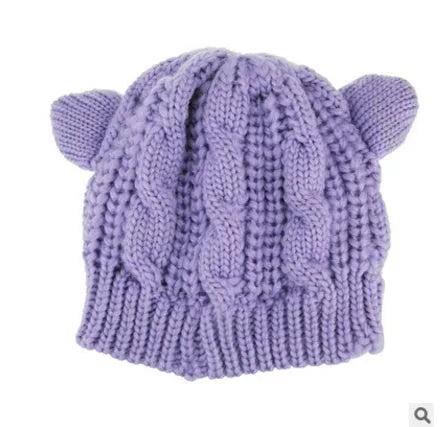 Hand-made knitted winter beanie with 3D cat ears in multiple colour options
