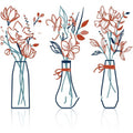 Set of three metal flower wall art pieces in country farmhouse style on a wall.