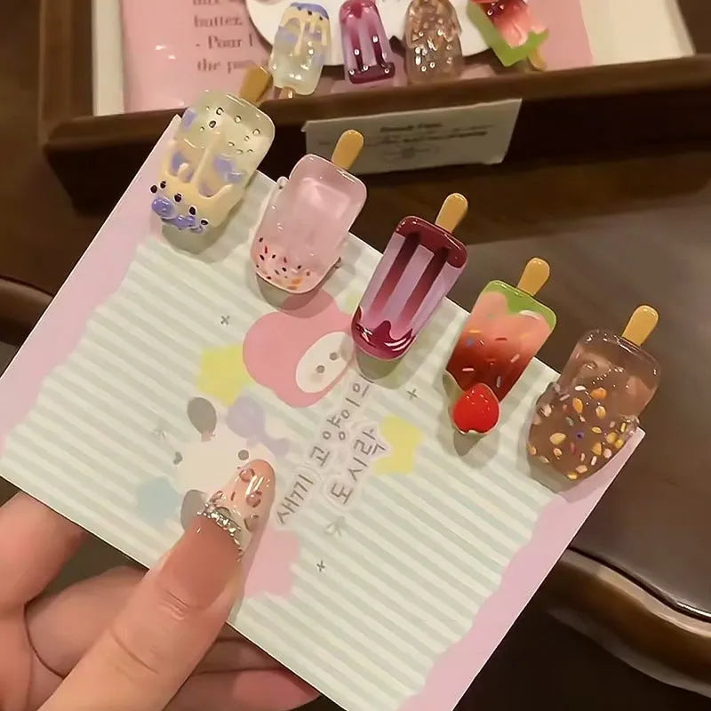 Cartoon ice cream shaped resin hair barrettes in multiple colours