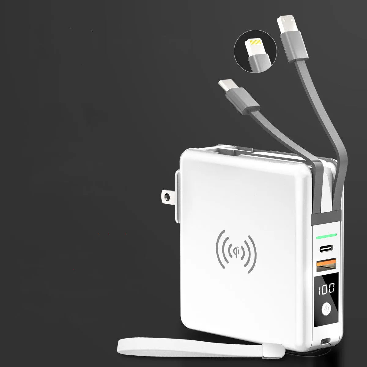 Super QI wireless charging PD20W fast charging power bank with built-in plug